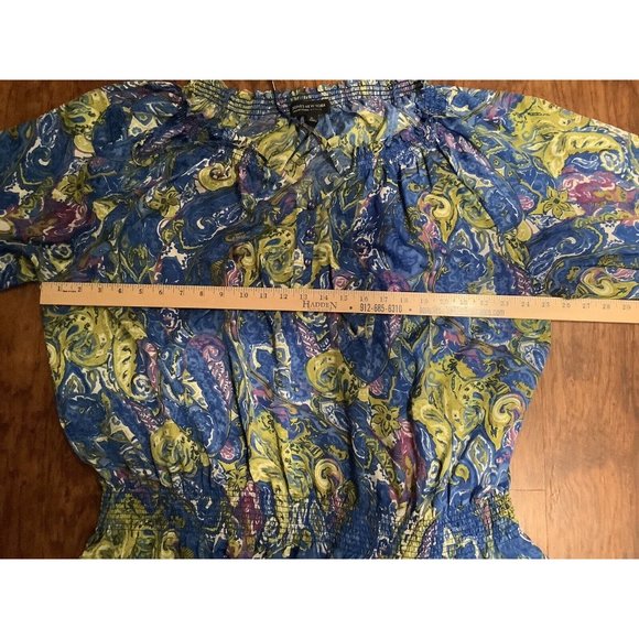 Jones New York Signature Woman Blue Sheer Gathered Waist Blouse Shirt Size 3X - Picture 13 of 13